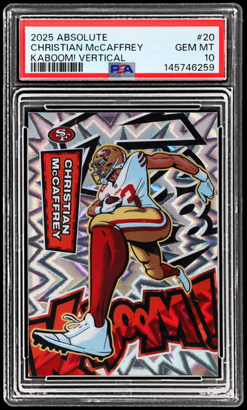 2025 Panini Absolute Christian Mccaffrey Kaboom! Vertical PSA 10