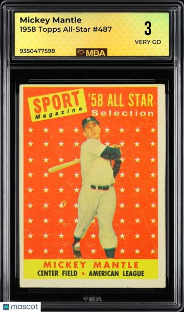 1958 Topps Mickey Mantle #487 All-Star MBA 3