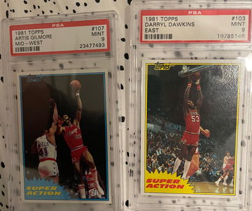 1981 Topps Darryl Dawkins and Artis Gilmore Super Action PSA 9s