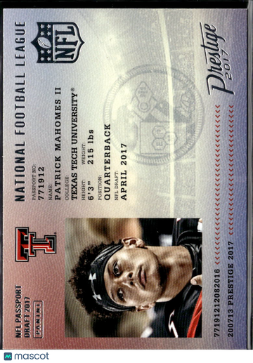 2017 Panini Prestige NFL Passport Patrick Mahomes II #5