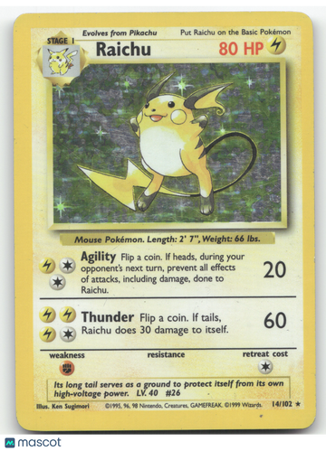 1999 Base Set Raichu Holo Rare #14/102