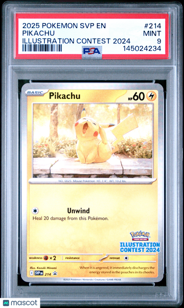 2025 Pokemon SVP EN-SV Black Star Promo Pikachu Illustration Contest 2024 PSA 9 #214