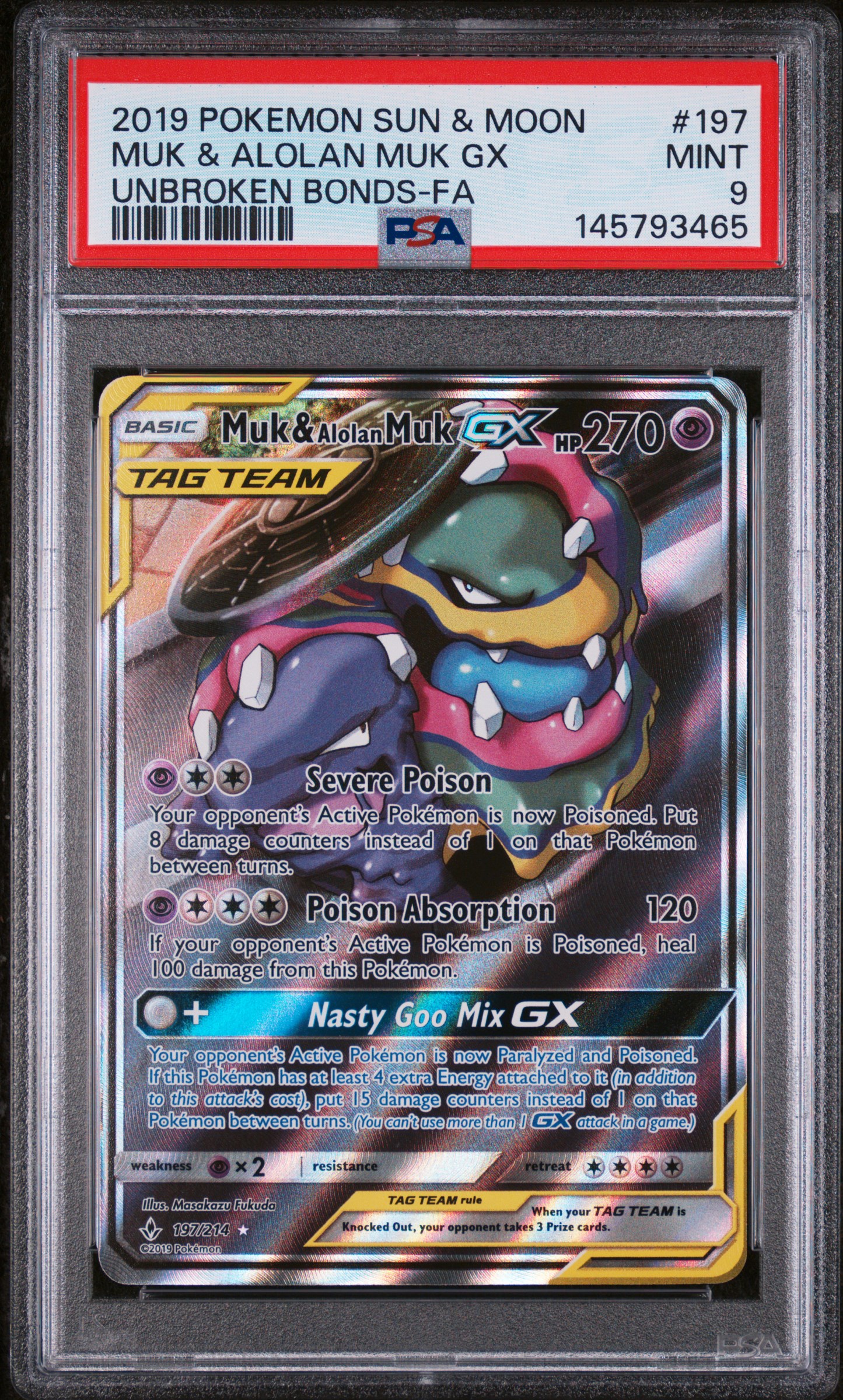 2019 Pokemon Sun & Moon Unbroken Bonds Muk & Alolan Muk GX Unbroken Bonds-Fa PSA 9 #197