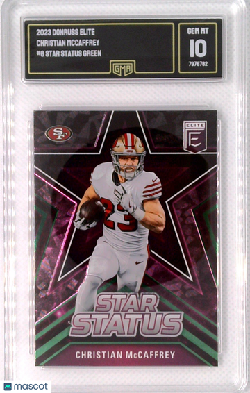 Graded 2023 Panini Donruss Elite Star Status Green #8 Christian McCaffrey GMA 10 San Francisco 49ers