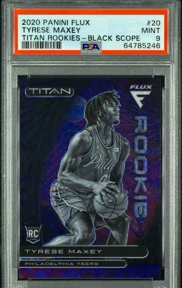 2020-21 Panini Flux TYRESE MAXEY TITAN ROOKIE BLACK SCOPE PRIZM 8/8 FOTL PSA 9 Mint