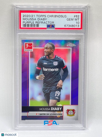 2020 Topps Chrome Bundesliga Moussa Diaby #62 Purple Refractor PSA 10