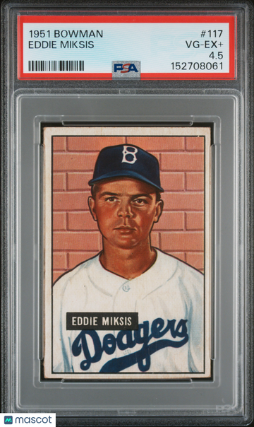 1951 Bowman Eddie Miksis #117 Trading Card PSA 4.5 Low Pop Los Angeles Dodgers Baseball