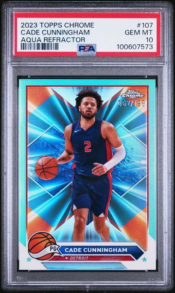 2023 Topps Chrome | Cade Cunningham | Aqua Refractor | 62/199 | PSA 10 | #107 | Pop 1