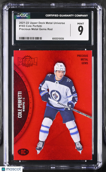 2021-22 Upper Deck Metal Universe Cole Perfetti #183 Precious Metal Gems Red CGC 9