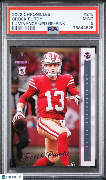 2022 Panini Chronicles Luminance Update Rookies Brock Purdy #213 RK Pink Rookie PSA 9