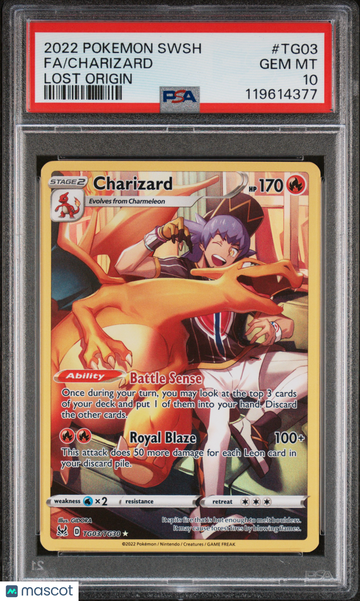 2022 Pokemon Sword & Shield Lost Origin Charizard Fa Lost Origin PSA 10 #TG03