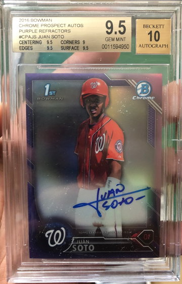 Juan Soto 2016 bowman chrome purple Refractor auto /250 BGS 9.5/10