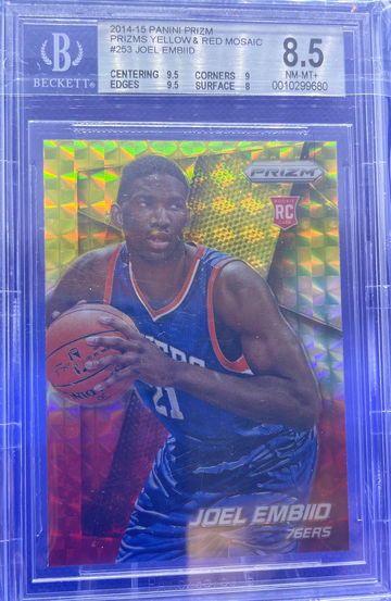 2014-2015 Panini Prizm Joel Embiid Rookie RC Red Yellow Mosaic #253 BGS 8.5 NM-MT