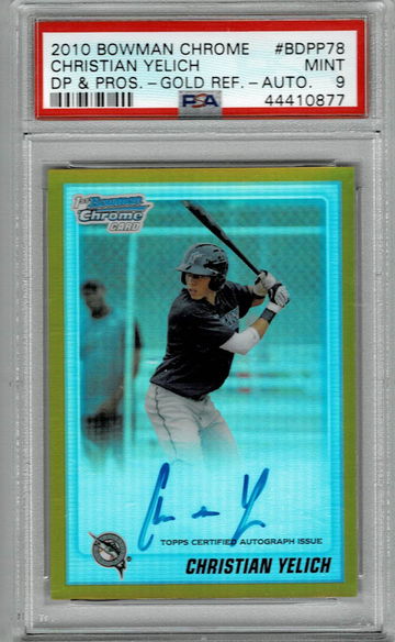 2010 BOWMAN CHROME DRAFT GOLD REFRACTOR CHRISTIAN YELICH PSA 9 RC AUTOGRAPH