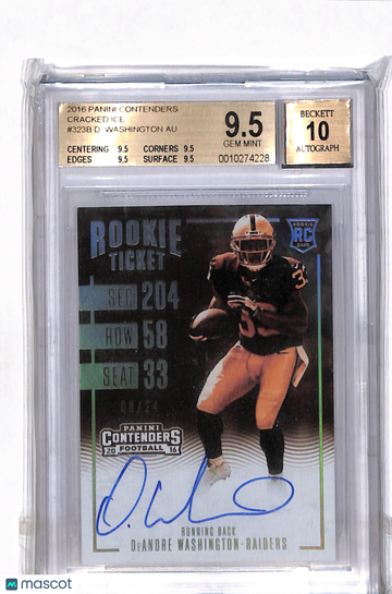 2016 Panini Contenders Cracked Ice DeAndre Washington #323B BGS 9.5 Auto 10