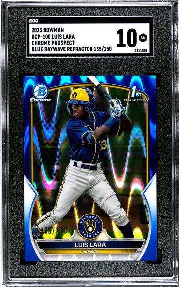 2023 Luis Lara Bowman Chrome Blue Raywave Refractor /150 SGC 10 GEM MINT Milwaukee Brewers