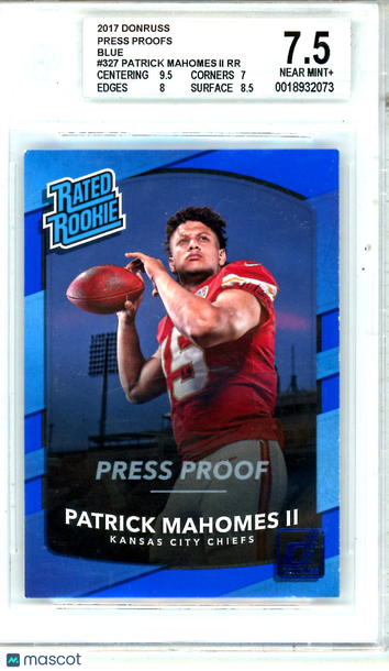2017 Donruss Press Proofs Blue Patrick Mahomes II RR #327 Rookie BGS 7.5
