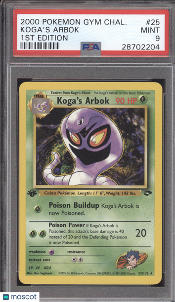2000 Pokemon Gym Challenge Koga's Arbok 1st Edition PSA 9 #25/132