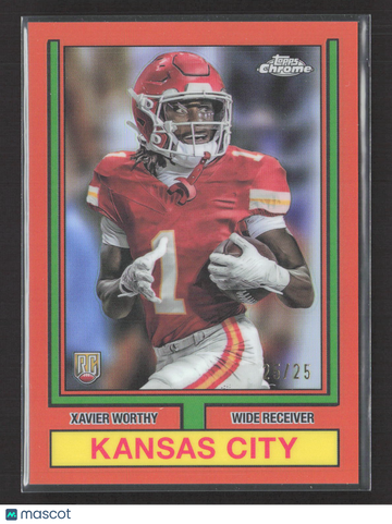 2024 Topps Chrome 1974 Topps Football Xavier Worthy #74TF-8 Red Refractor /25 RC