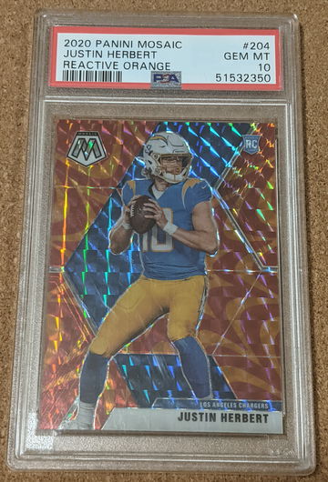 2020 MOSAIC 🏈 JUSTIN HERBERT REACTIVE ORANGE ROOKIE PSA 10 CHARGERS  RC SP 🔥