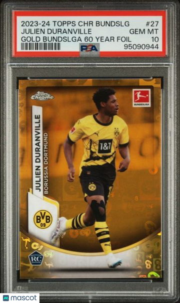 2023-24 Topps Chrome Bundesliga Julien Duranville #27 Gold Bundslga 60 Year Foil PSA 10