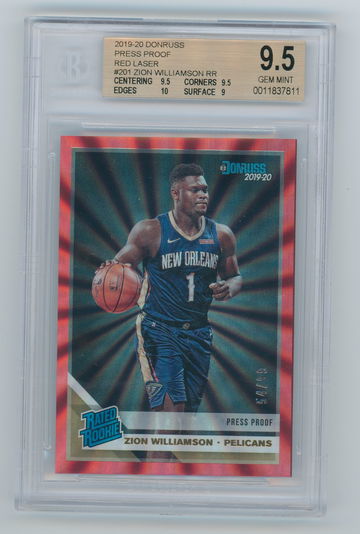 Zion Williamson Rookie 2019-20 Panini Donruss Press Proof Red Laser #/99 BGS 9.5