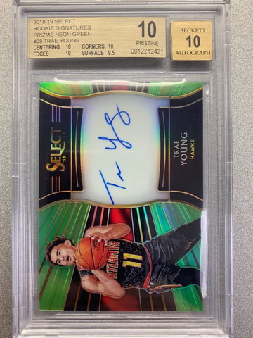 TRAE YOUNG 2018 SELECT NEON GREEN PRIZM AUTO BGS 10 PRISTINE #/99
