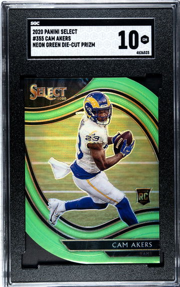 2020 Panini Select #355 Cam Akers Neon Green Die Cut SGC 10