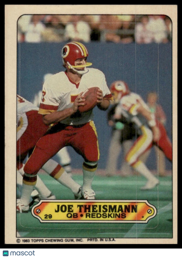 1983 Topps Joe Theismann #29 Stickers