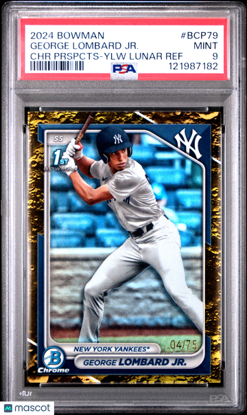 2024 Bowman Chrome Prospects George Lombard JR. #BCP79 Prspcts Ylw Lunar Ref /75 PSA 9