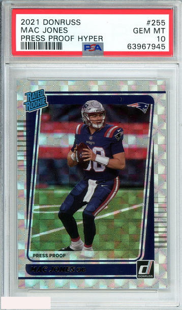 2021 PANINI DONRUSS MAC JONES #255 PRESS PROOF HYPER ROOKIE RC PSA 10 GEM MT