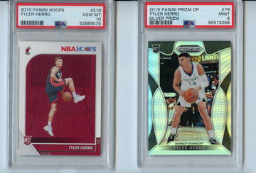 Two Slab Tyler Herro Rookie Lot 2019 Hoops Gem PSA 10 #210 Silver Prizm DP PSA 9