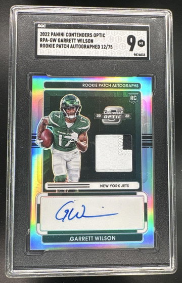 2022 Contenders Optic Garrett Wilson Rookie Patch Auto RC /75 SGC 9