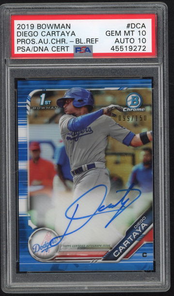 2019 Bowman Chrome Diego Cartaya Blue Refractor Auto PSA 10/10