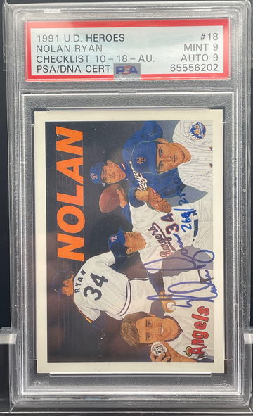 1991 upper deck heroes Nolan Ryan PSA 9 auto 9 