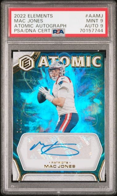 2022 Panini Elements - MAC JONES #/10 - ATOMIC AUTOGRAPH - PATRIOTS PSA 9/DNA 9