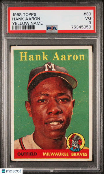 1958 Topps Hank Aaron #30 Yellow Name PSA 3