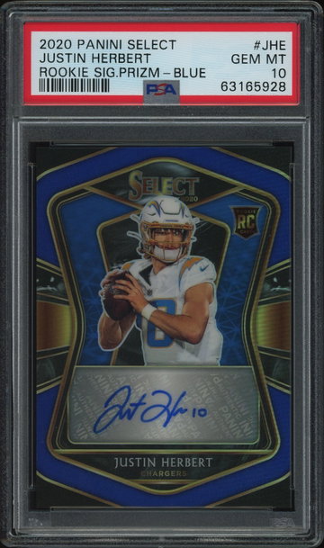 2020 Panini Select Rookie Signature Prizm Blue Justin Herbert #4 /35 PSA 10