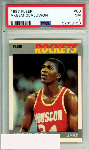 1987 FLEER AKEEM OLAJUWON #80 HOF HOUSTON ROCKETS PSA 7 NM