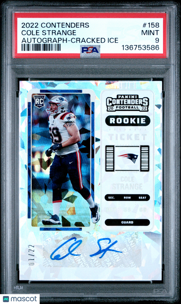 2022 Panini Contenders Cole Strange #158 Autograph Cracked Ice /22 PSA 9