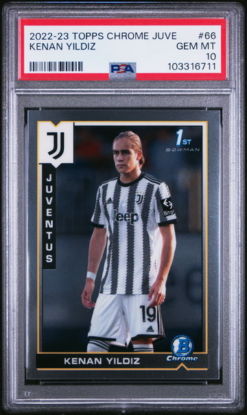 2022-23 TOPPS CHROME JUVENTUS TEAM SET KENAN YILDIZ #66 RC ROOKIE PSA 10