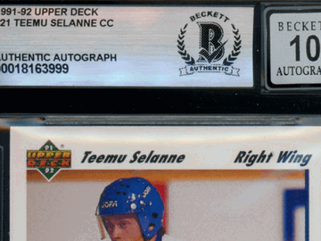 1991 Upper Deck Teemu Selanne CC #21 Rookie BGS Authentic BAS Auto 10
