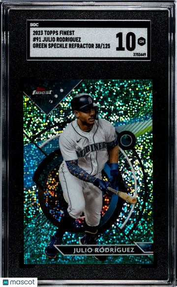 2023 Topps Finest Julio Rodriguez #91 Green Speckle Refractor SGC 10