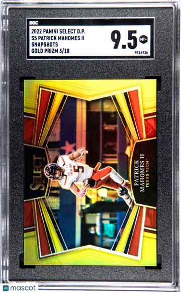 2022 Panini Select Draft Picks Patrick Mahomes II #S5 Snapshots Gold Prizm /10 SGC 9.5