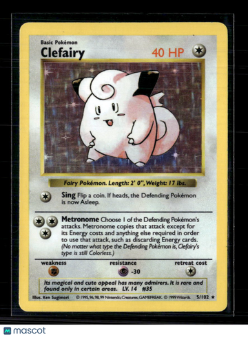 1999 Base Set Clefairy Holo Rare #5/102