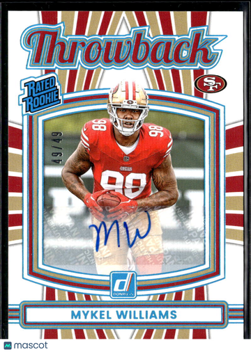 Mykel Williams 2025 Panini Donruss Throwback Auto /49 San Francisco 49ers