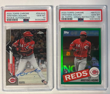 2020 Topps Chrome Aristides Aquino Reds Rookie PSA 10 Auto & Green /99