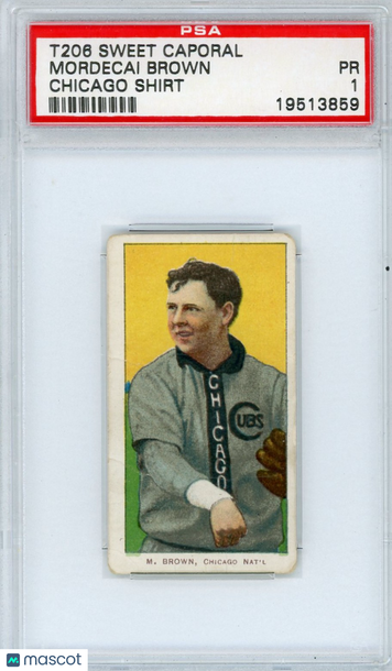 1909-11 T206 Sweet Caporal Mordecai Brown Chicago Shirt PSA 1
