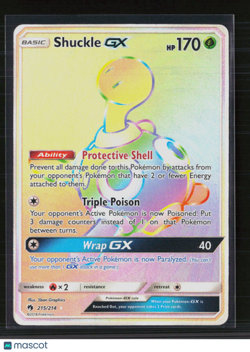 Pokemon 2018 Lost Thunder Shuckle GX Holo Secret Rare HR 215/214 Trading Card