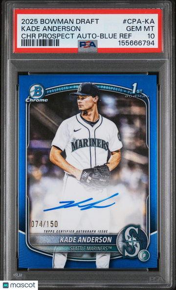 2025 Bowman Draft Chrome Prospect Autographs Kade Anderson #CPA-KA Blue Ref /150 PSA 10